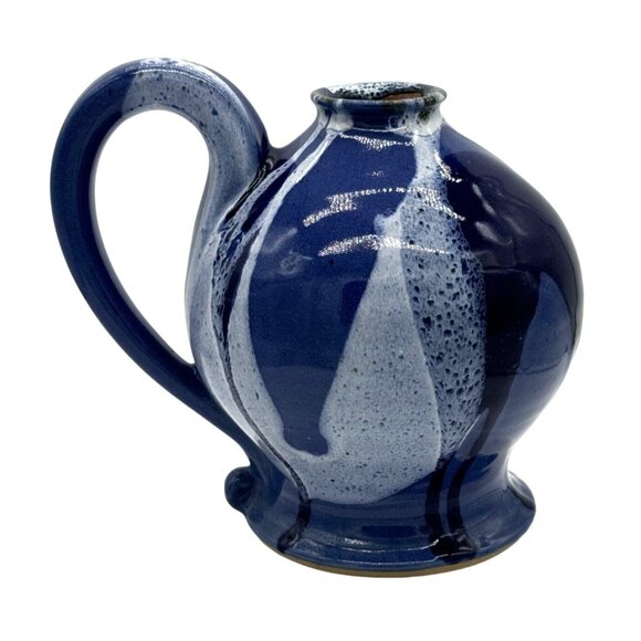 Blue Glazed Art Pottery Pitcher Jug Studio Pottery 5.25" W x 7.25" H - Picture 1 of 6